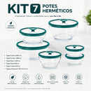 Kit de 7 Recipientes Herméticos de Vidro Borossilicato